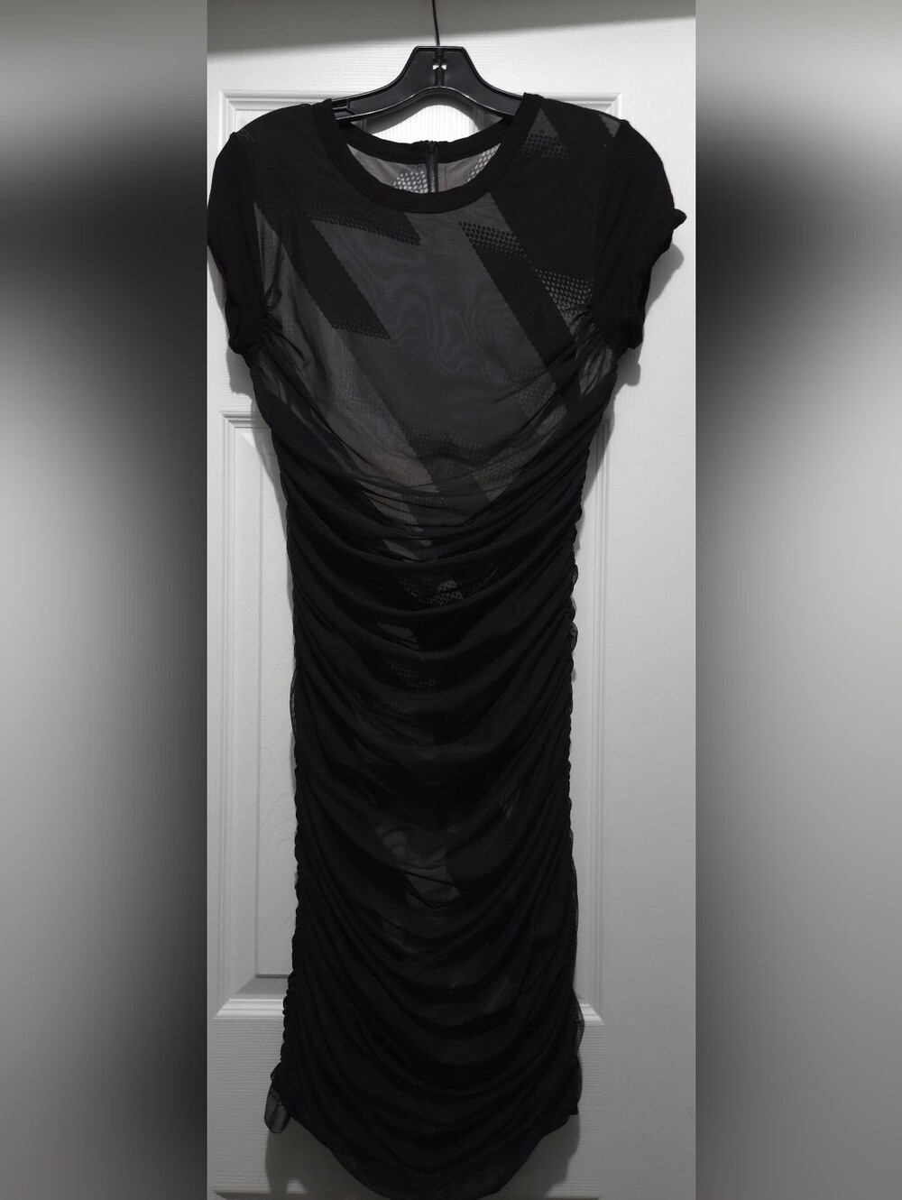BCBGMaxAzria Black Ruched Sheer Midi Dress